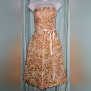 Ann Taylor Pink and Gold Floral Cocktail Dress